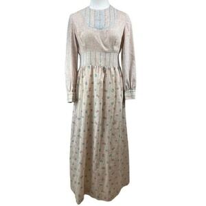 Vintage 70s Maxi Womens (M) Empire Floral Prairie Dress‎ Cottage Cotton Regency